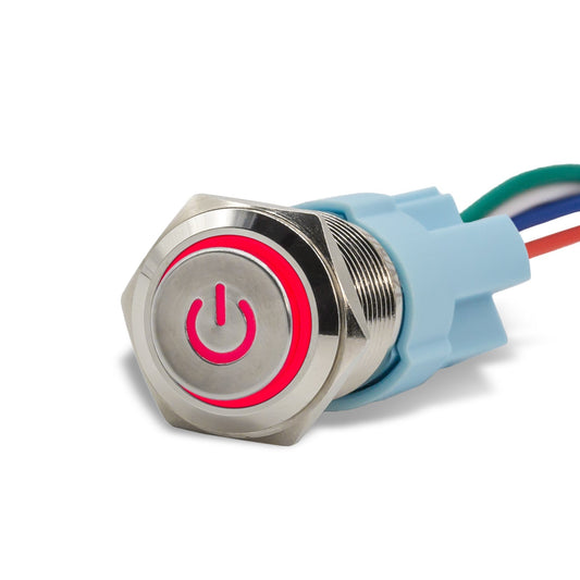 Latching Aluminum Power Symbol 12V Push Button Switch SPDT Two Pack - Red