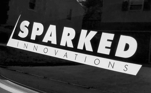Sparked Innovations white vinyl transfer sticker decal rectangular logo