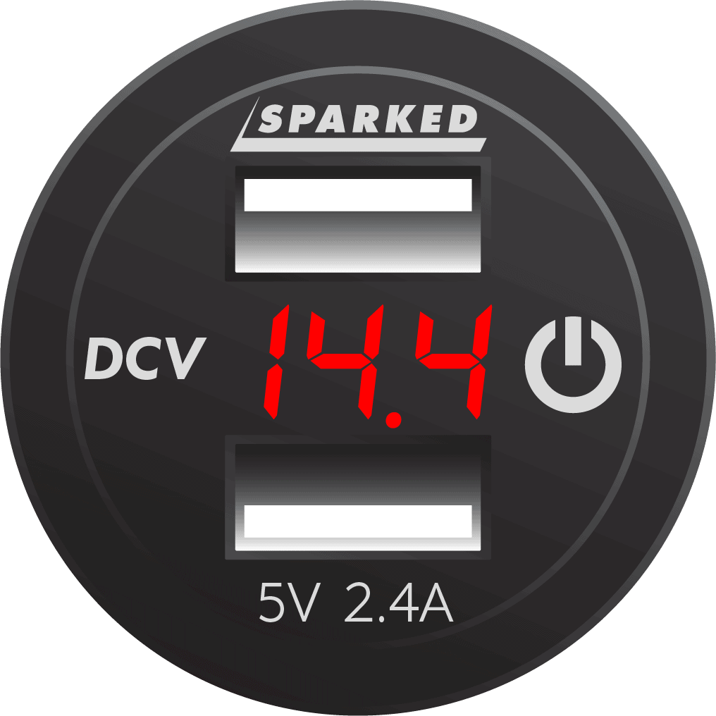Voltmeter Dual Port USB Charger with Onboard Touch Switch - Red
