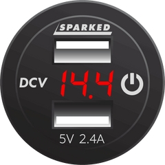 Voltmeter Dual Port USB Charger with Onboard Touch Switch - Red