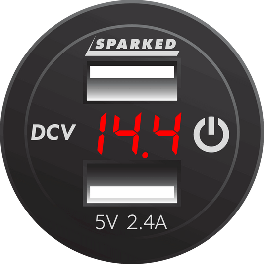 Voltmeter Dual Port USB Charger with Onboard Touch Switch - Red