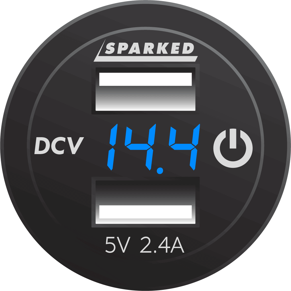 Voltmeter Dual Port USB Charger with Onboard Touch Switch - Blue