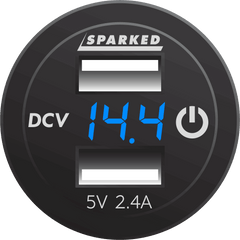 Voltmeter Dual Port USB Charger with Onboard Touch Switch - Blue