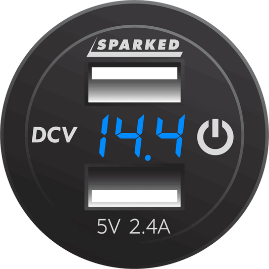 Voltmeter Dual Port USB Charger with Onboard Touch Switch - Blue