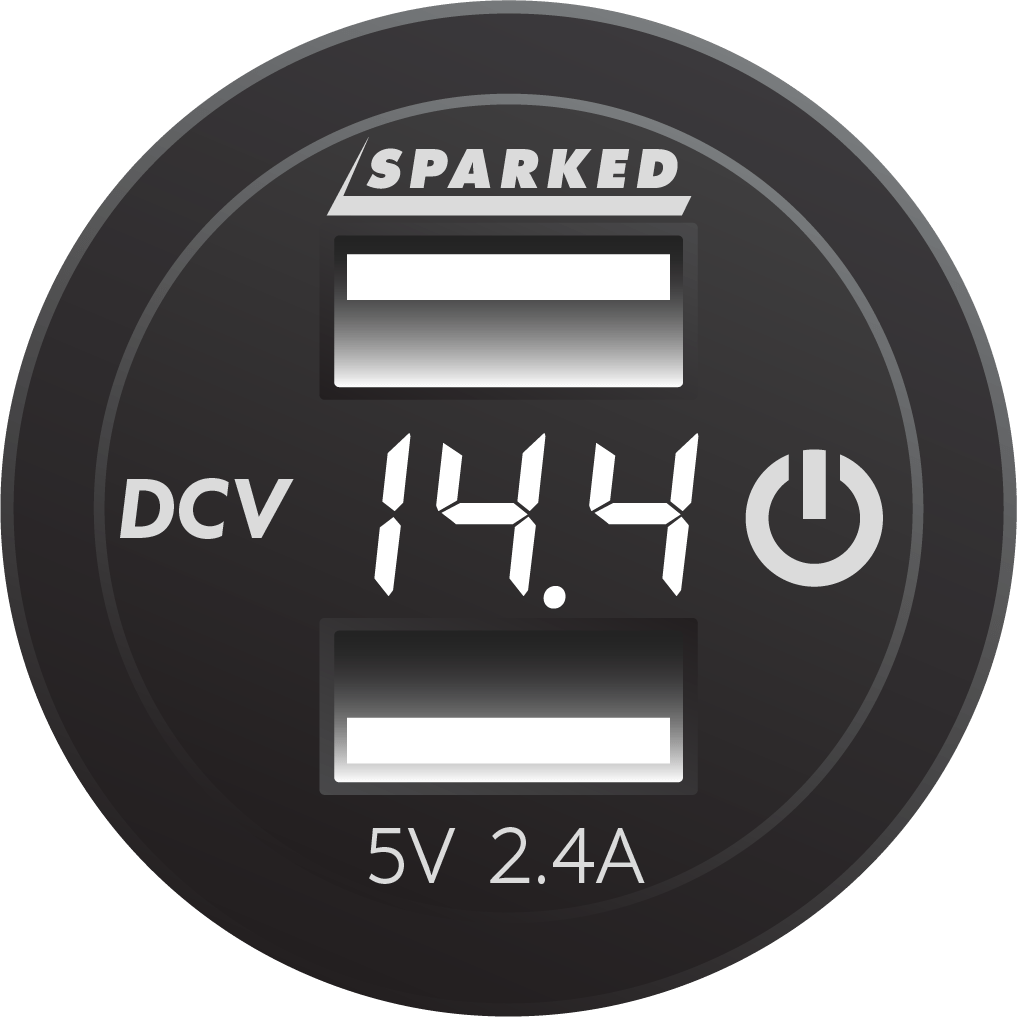 Voltmeter Dual Port USB Charger with Onboard Touch Switch - White