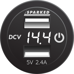 Voltmeter Dual Port USB Charger with Onboard Touch Switch - White