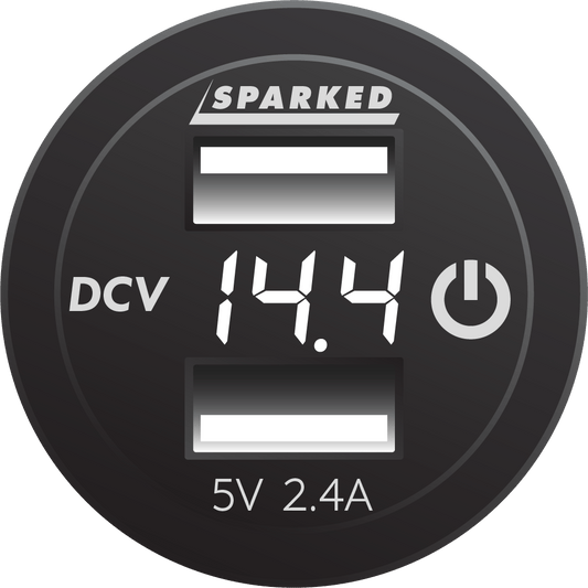 Voltmeter Dual Port USB Charger with Onboard Touch Switch - White