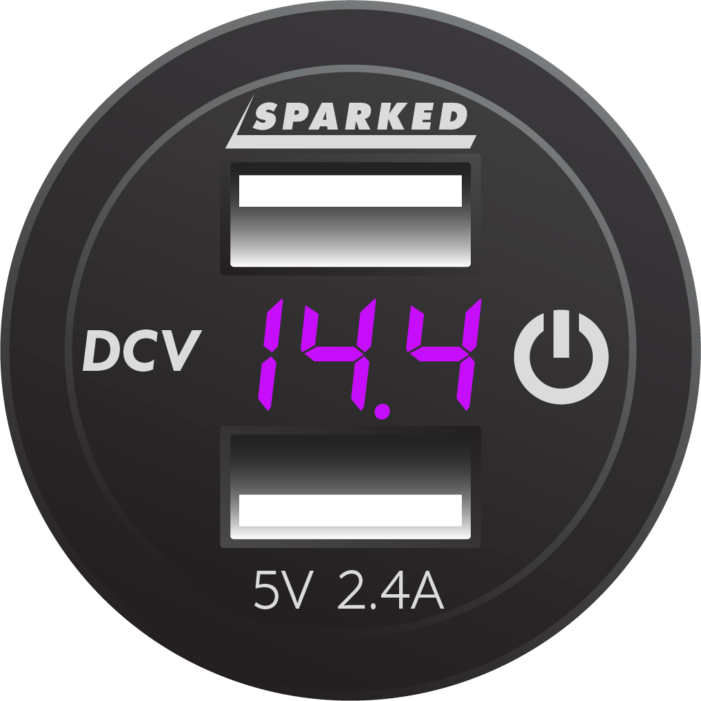 Voltmeter Dual Port USB Charger with Onboard Touch Switch - Purple