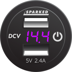 Voltmeter Dual Port USB Charger with Onboard Touch Switch - Purple