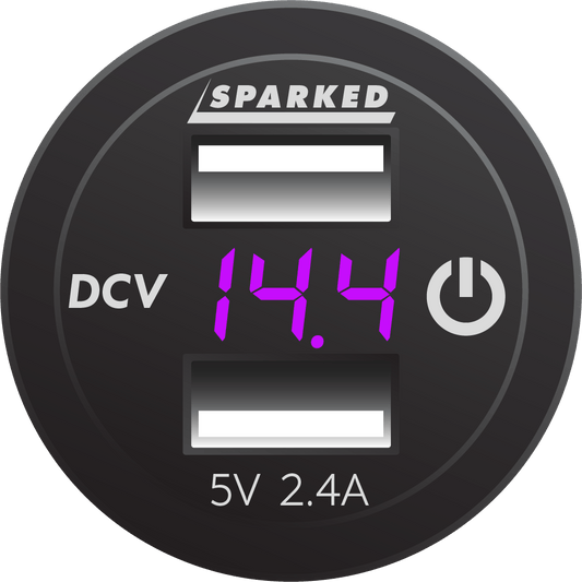 Voltmeter Dual Port USB Charger with Onboard Touch Switch - Purple