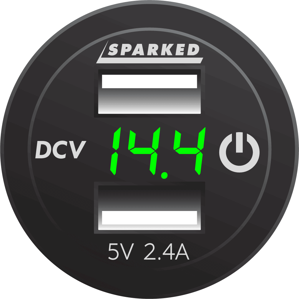 Voltmeter Dual Port USB Charger with Onboard Touch Switch - Green