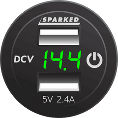 Voltmeter Dual Port USB Charger with Onboard Touch Switch - Green