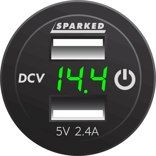 Voltmeter Dual Port USB Charger with Onboard Touch Switch - Green