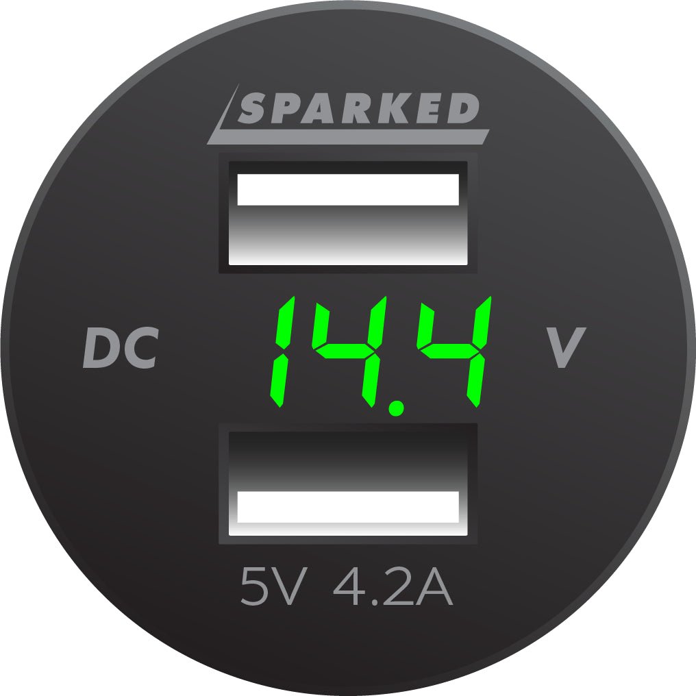 Voltmeter USB Charger Dual Ports for Auto or Marine - Green