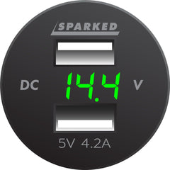 Voltmeter USB Charger Dual Ports for Auto or Marine - Green