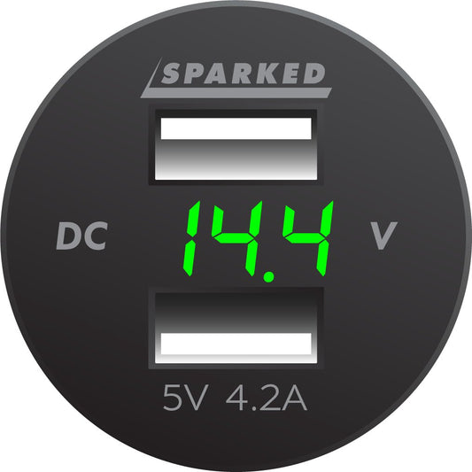 Voltmeter USB Charger Dual Ports for Auto or Marine - Green