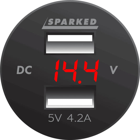 Voltmeter USB Charger Dual Ports for Auto or Marine - Red